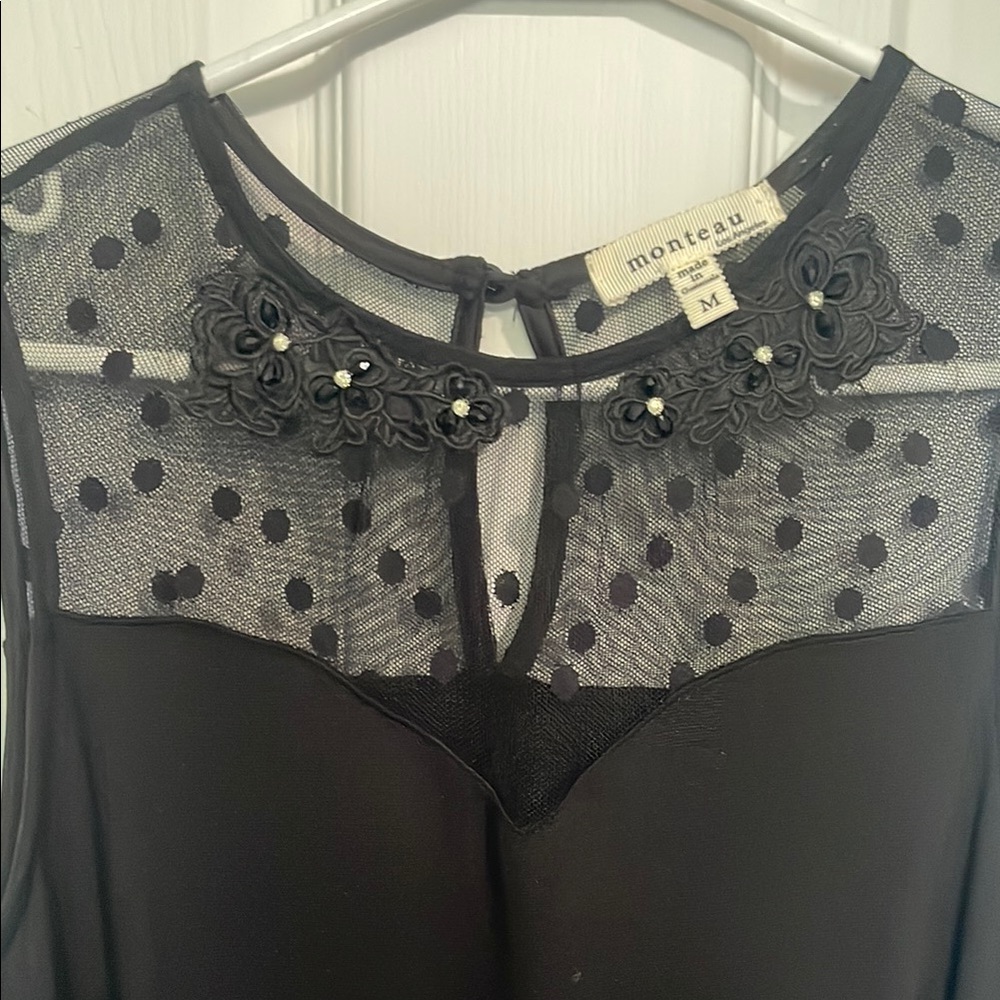 Monteau Black Sheer Polka Dot Wedding Dress